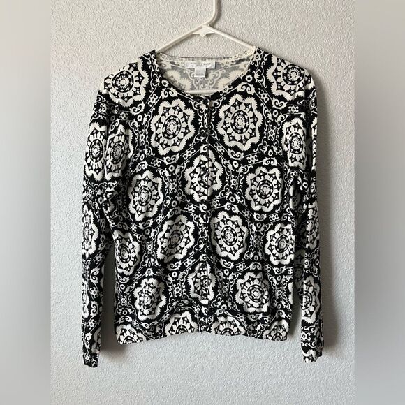 August silk Black and White Patterned Women's cardigan Large cotton blend - Picture 1 of 4